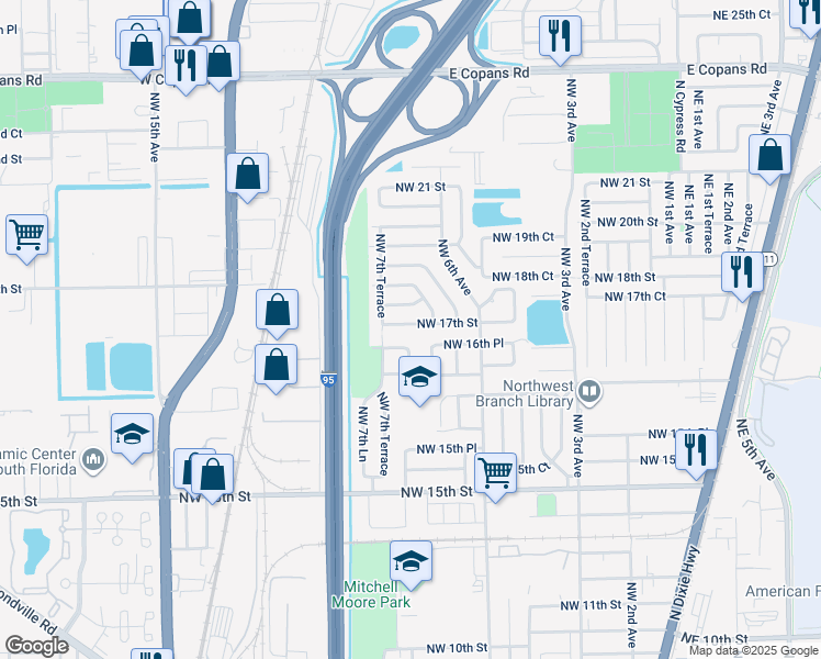map of restaurants, bars, coffee shops, grocery stores, and more near 710 Northwest 17th Street in Pompano Beach