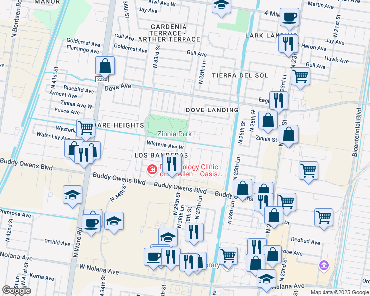 map of restaurants, bars, coffee shops, grocery stores, and more near 5000 North 29th Street in McAllen