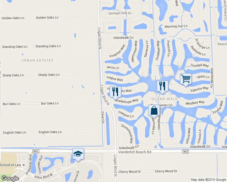 map of restaurants, bars, coffee shops, grocery stores, and more near 5230 Hawkesbury Way in Naples