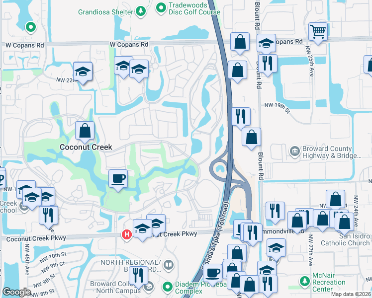map of restaurants, bars, coffee shops, grocery stores, and more near 1902 Bermuda Circle in Coconut Creek