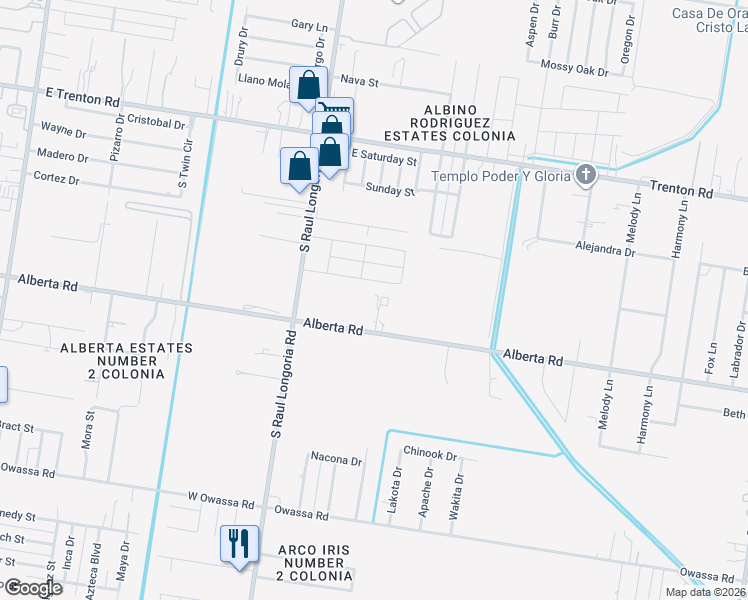 map of restaurants, bars, coffee shops, grocery stores, and more near 2721 East Alberta Road in Edinburg