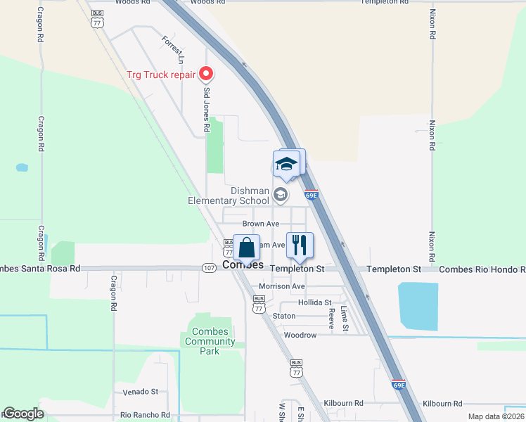 map of restaurants, bars, coffee shops, grocery stores, and more near 307 Tamm Street in Harlingen