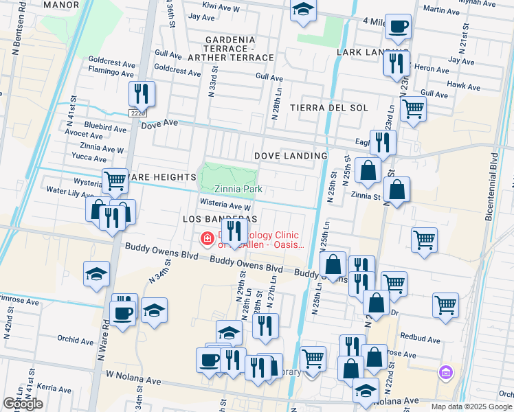 map of restaurants, bars, coffee shops, grocery stores, and more near 5000 North 29th Street in McAllen
