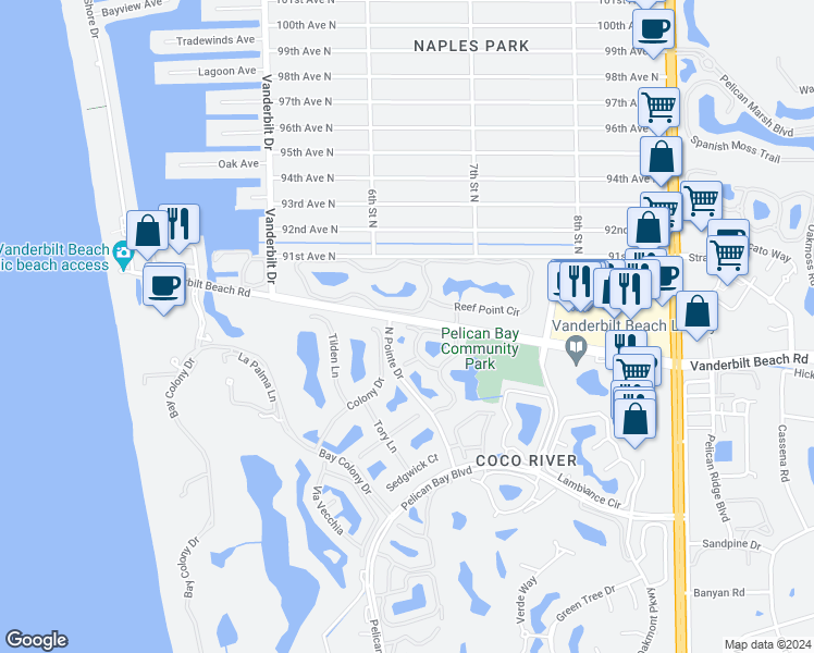 map of restaurants, bars, coffee shops, grocery stores, and more near 810 Breakaway Lane in Naples