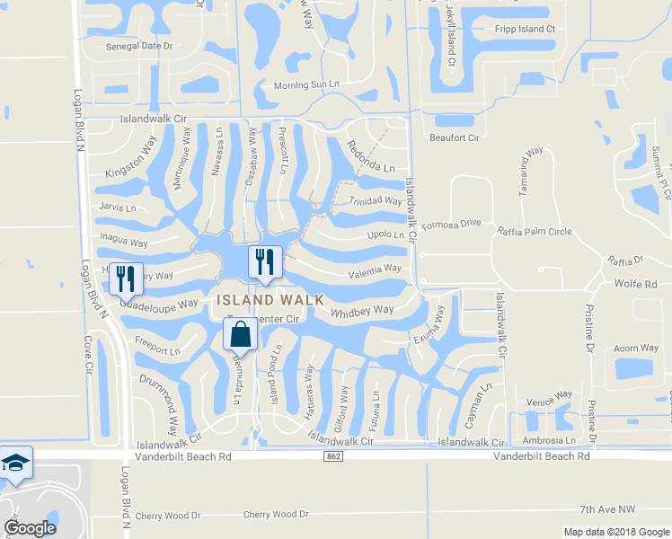 map of restaurants, bars, coffee shops, grocery stores, and more near 3891 Valentia Way in Naples