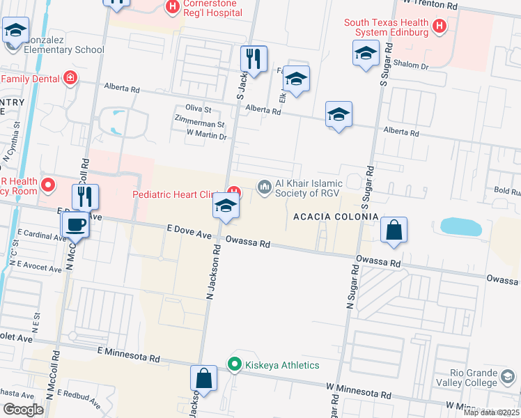 map of restaurants, bars, coffee shops, grocery stores, and more near 1910 Elsham Avenue in Edinburg
