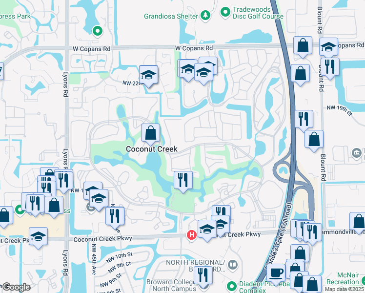 map of restaurants, bars, coffee shops, grocery stores, and more near 3300 Aruba Way in Coconut Creek