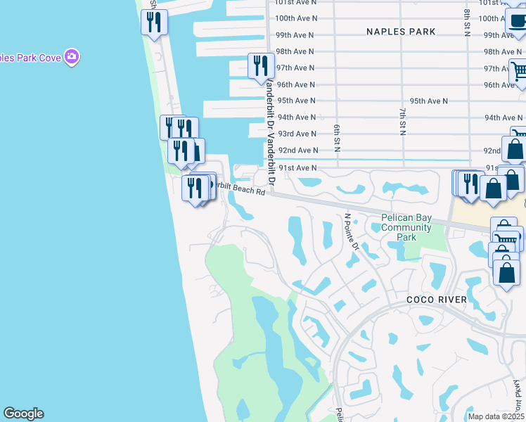 map of restaurants, bars, coffee shops, grocery stores, and more near 8787 Bay Colony Drive in Naples