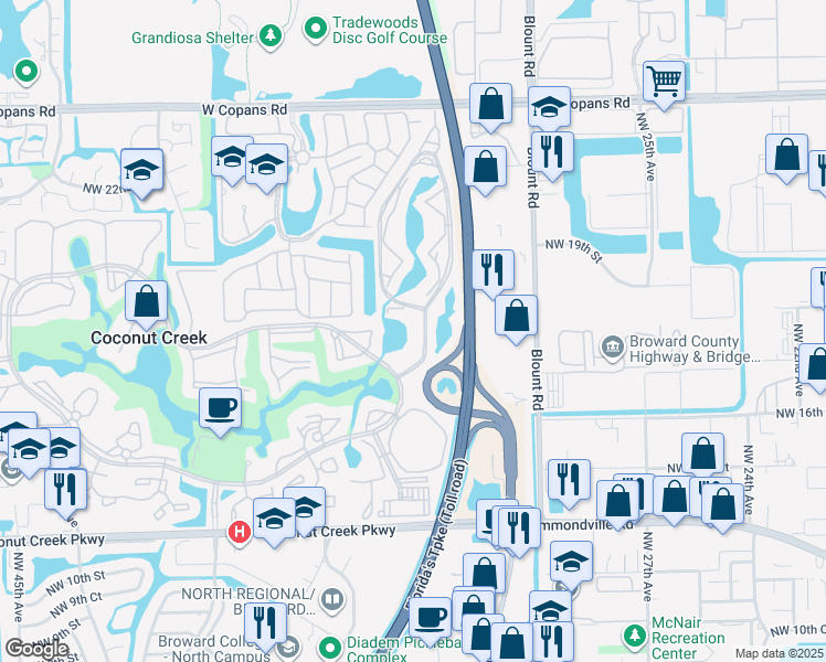 map of restaurants, bars, coffee shops, grocery stores, and more near 1904 Bermuda Circle in Coconut Creek