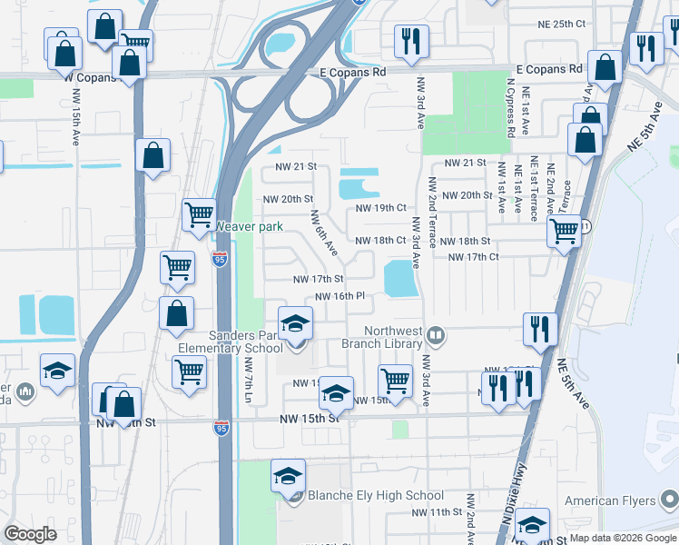 map of restaurants, bars, coffee shops, grocery stores, and more near 620 Northwest 17th Street in Pompano Beach
