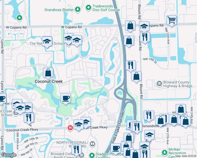 map of restaurants, bars, coffee shops, grocery stores, and more near 1902 Bermuda Circle in Coconut Creek