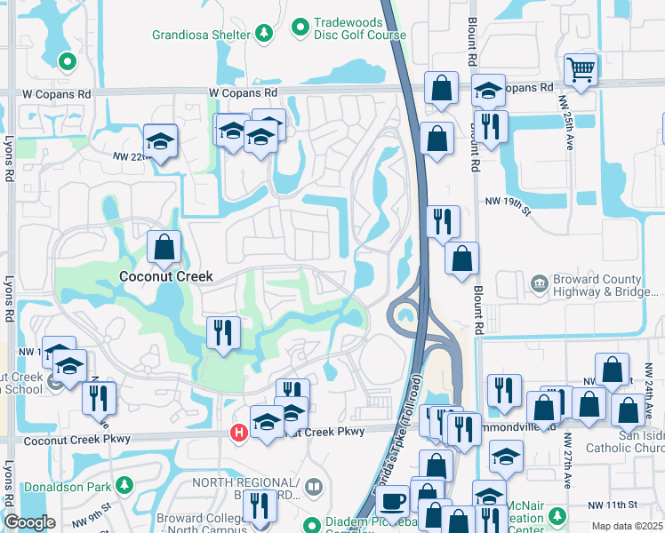 map of restaurants, bars, coffee shops, grocery stores, and more near 1902 Bermuda Circle in Coconut Creek