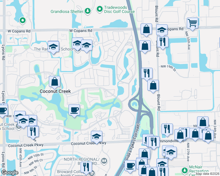 map of restaurants, bars, coffee shops, grocery stores, and more near 1902 Bermuda Circle in Coconut Creek