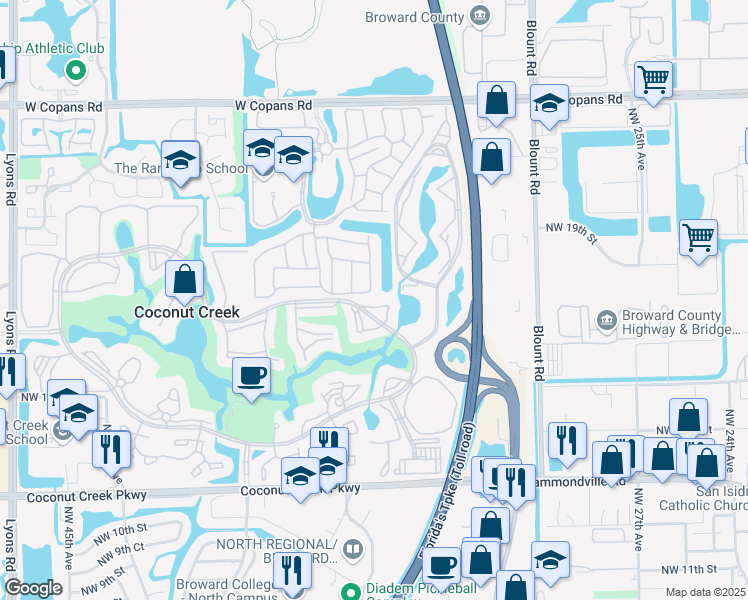 map of restaurants, bars, coffee shops, grocery stores, and more near 1902 Bermuda Circle in Coconut Creek