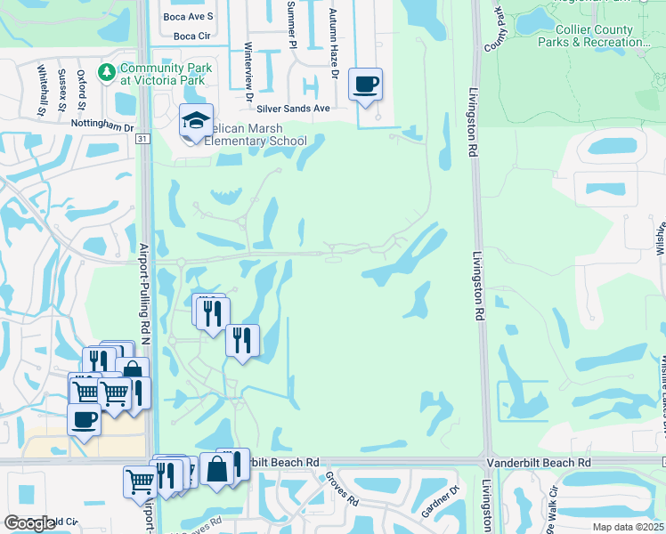 map of restaurants, bars, coffee shops, grocery stores, and more near 2728 Tiburon Boulevard East in Naples