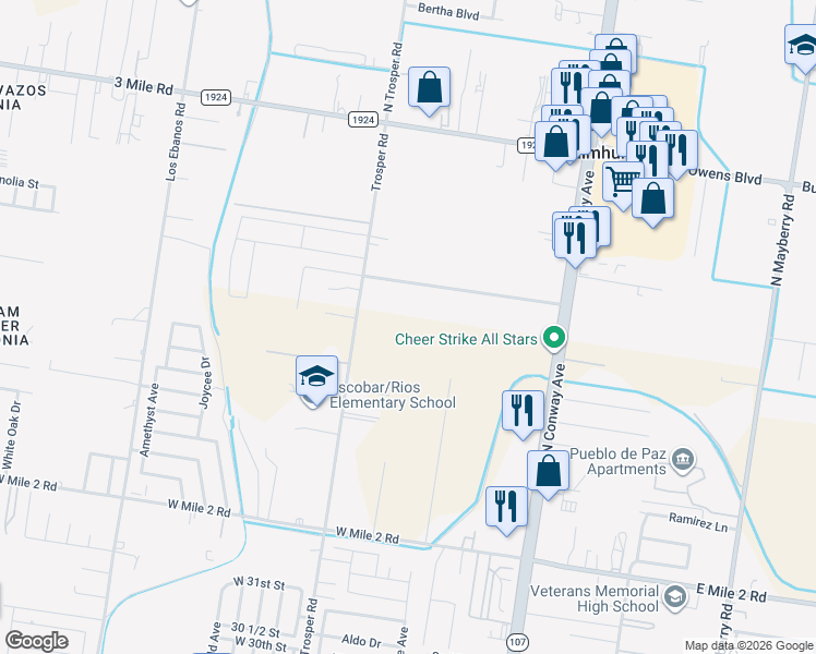 map of restaurants, bars, coffee shops, grocery stores, and more near 3800 North Trosper Road in Mission