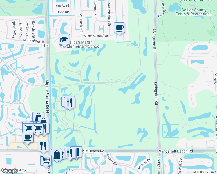 map of restaurants, bars, coffee shops, grocery stores, and more near 2728 Tiburon Boulevard East in Naples