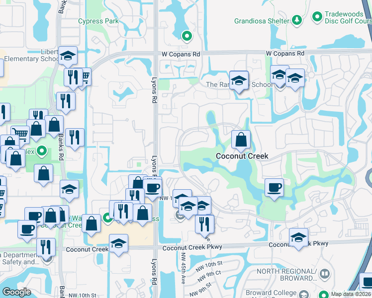 map of restaurants, bars, coffee shops, grocery stores, and more near 3002 Portofino Isle in Coconut Creek