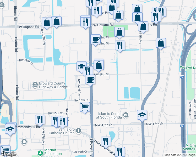 map of restaurants, bars, coffee shops, grocery stores, and more near 2037-2099 Northwest 18th Street in Pompano Beach
