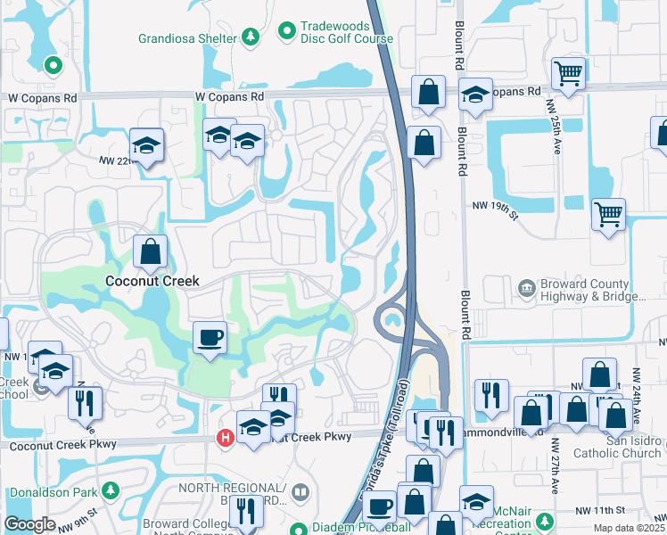 map of restaurants, bars, coffee shops, grocery stores, and more near 1940 Northwest 34th Avenue in Coconut Creek