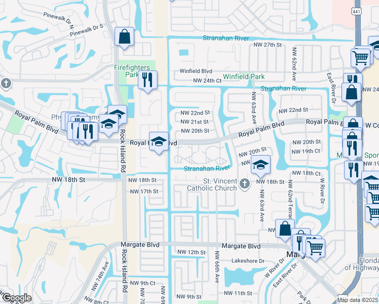 map of restaurants, bars, coffee shops, grocery stores, and more near in Margate