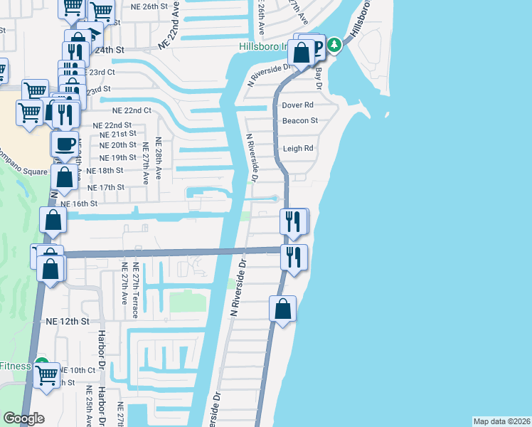 map of restaurants, bars, coffee shops, grocery stores, and more near 3208-3210 Canal Drive in Pompano Beach