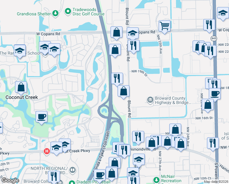 map of restaurants, bars, coffee shops, grocery stores, and more near 1791 Blount Road in Pompano Beach