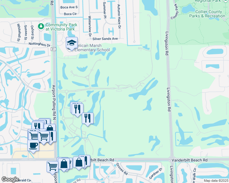 map of restaurants, bars, coffee shops, grocery stores, and more near 2728 Tiburon Boulevard East in Naples