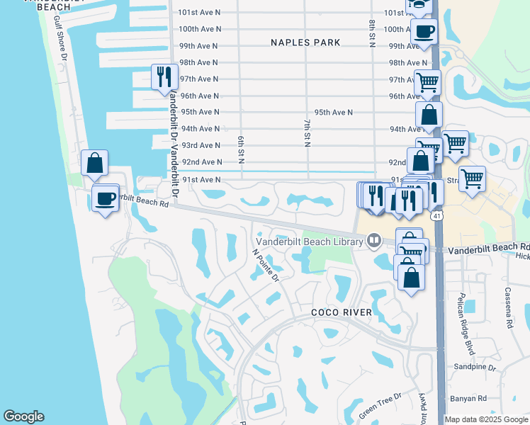 map of restaurants, bars, coffee shops, grocery stores, and more near 661 Windsurf Lane in Naples