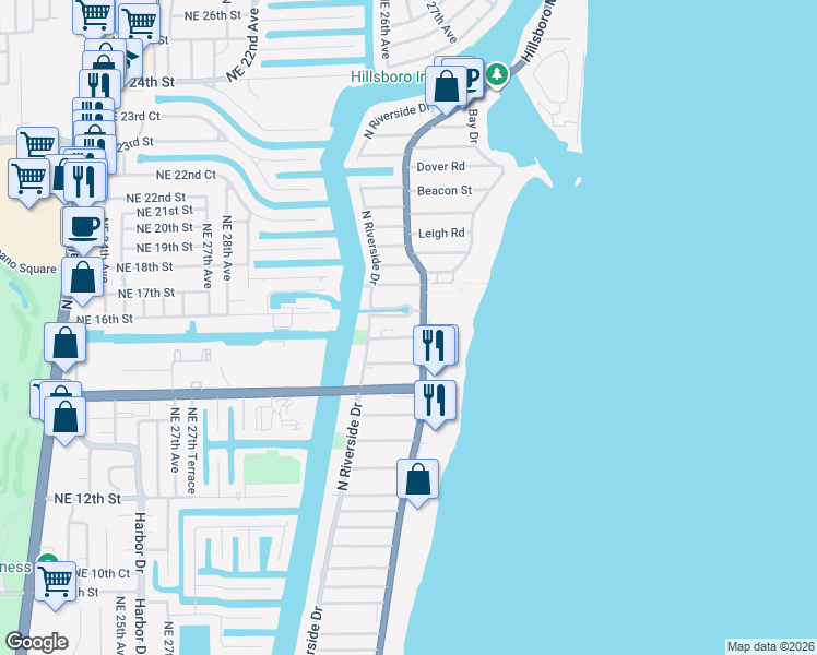 map of restaurants, bars, coffee shops, grocery stores, and more near 1701 Florida A1A in Pompano Beach