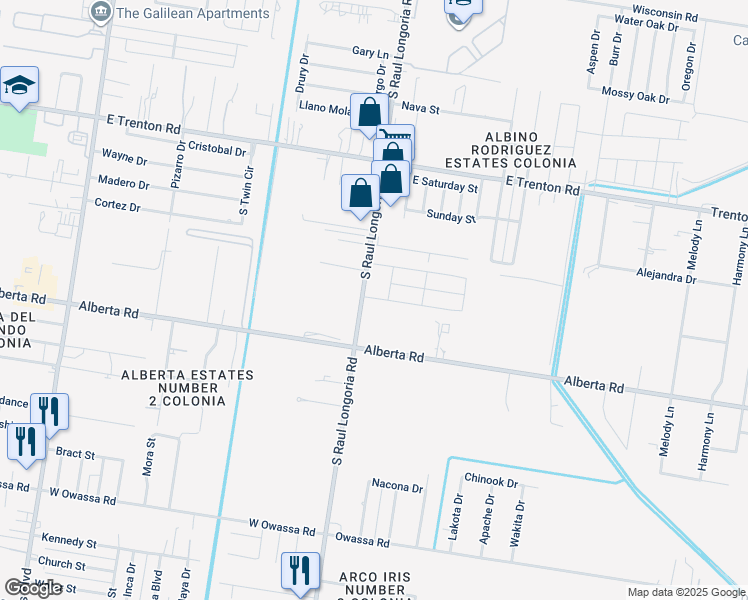 map of restaurants, bars, coffee shops, grocery stores, and more near 4912 South Raul Longoria Road in Edinburg