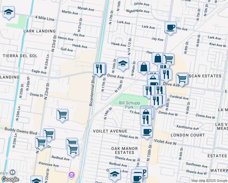 map of restaurants, bars, coffee shops, grocery stores, and more near 5401 North 15th Street in McAllen