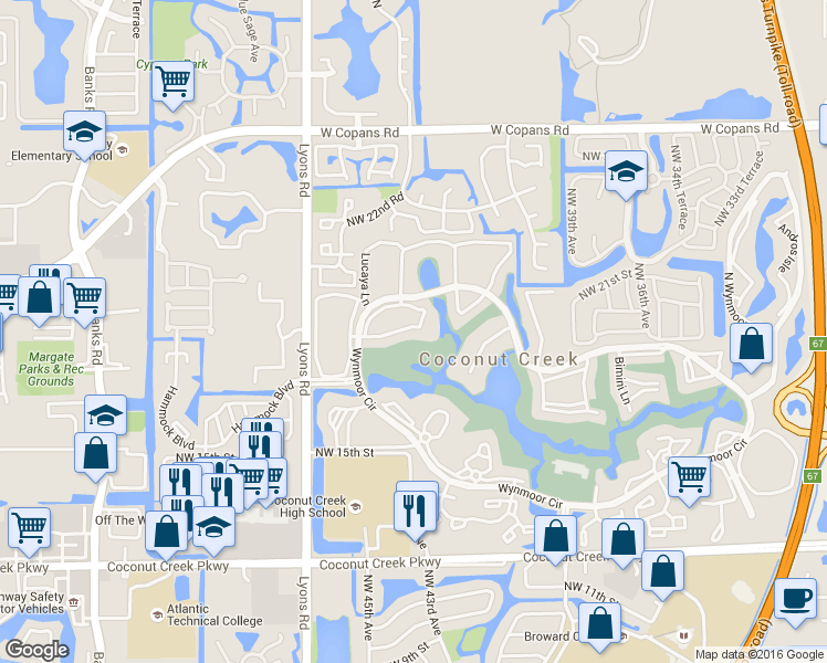 map of restaurants, bars, coffee shops, grocery stores, and more near 3000 Portofino Isle in Coconut Creek