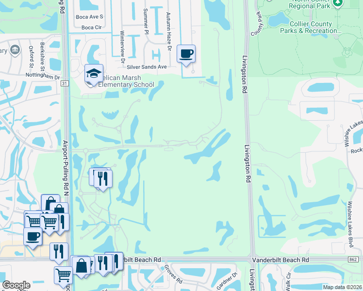 map of restaurants, bars, coffee shops, grocery stores, and more near 2752 Tiburon Boulevard East in Naples