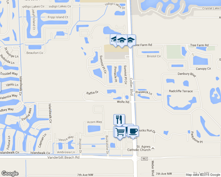 map of restaurants, bars, coffee shops, grocery stores, and more near 15092 Summit Place Circle in Naples
