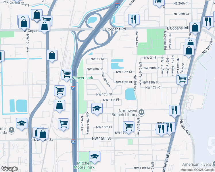 map of restaurants, bars, coffee shops, grocery stores, and more near 1833 Northwest 6th Avenue in Pompano Beach