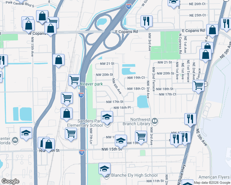 map of restaurants, bars, coffee shops, grocery stores, and more near 1833 Northwest 6th Avenue in Pompano Beach