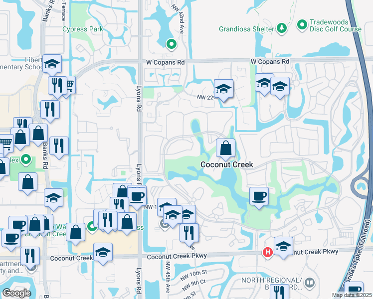 map of restaurants, bars, coffee shops, grocery stores, and more near 3000 Portofino Isle in Coconut Creek