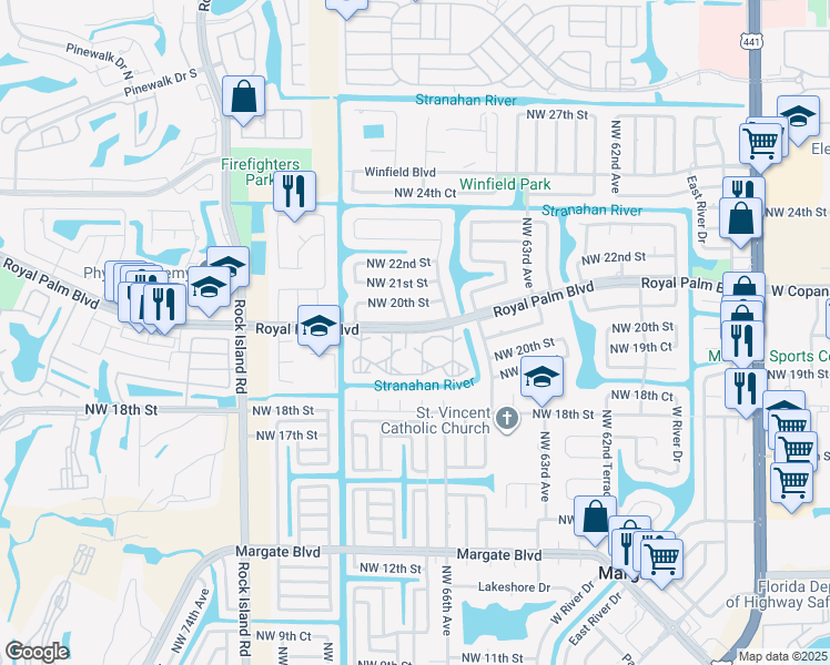 map of restaurants, bars, coffee shops, grocery stores, and more near in Margate