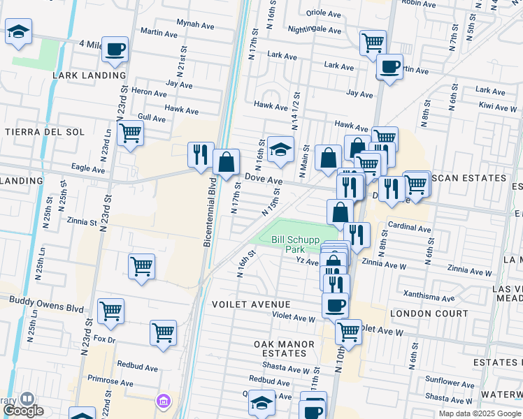 map of restaurants, bars, coffee shops, grocery stores, and more near 1501 East Cardinal Avenue in McAllen
