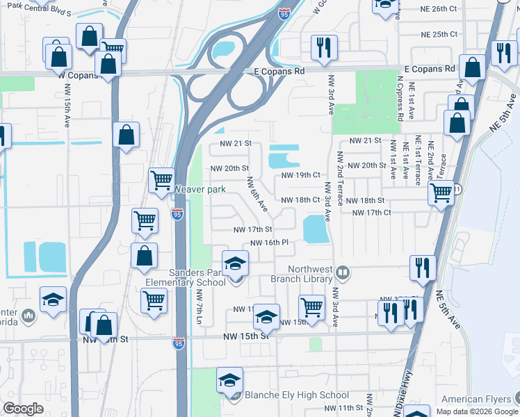 map of restaurants, bars, coffee shops, grocery stores, and more near 1833 Northwest 6th Avenue in Pompano Beach