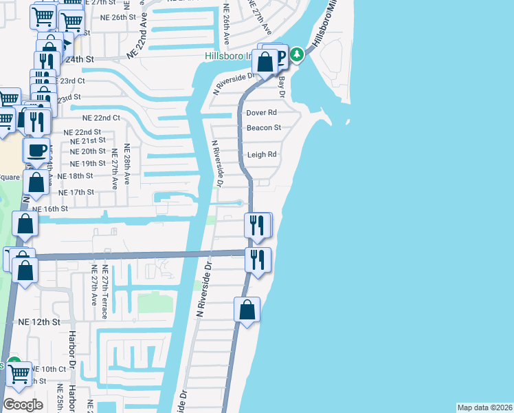 map of restaurants, bars, coffee shops, grocery stores, and more near 1701 Florida A1A in Pompano Beach