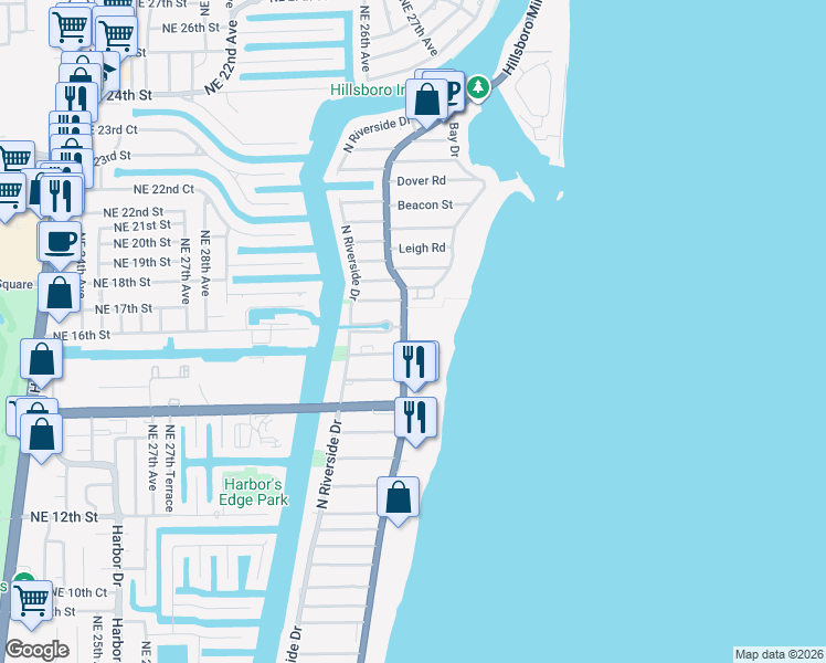 map of restaurants, bars, coffee shops, grocery stores, and more near 1701 Florida A1A in Pompano Beach