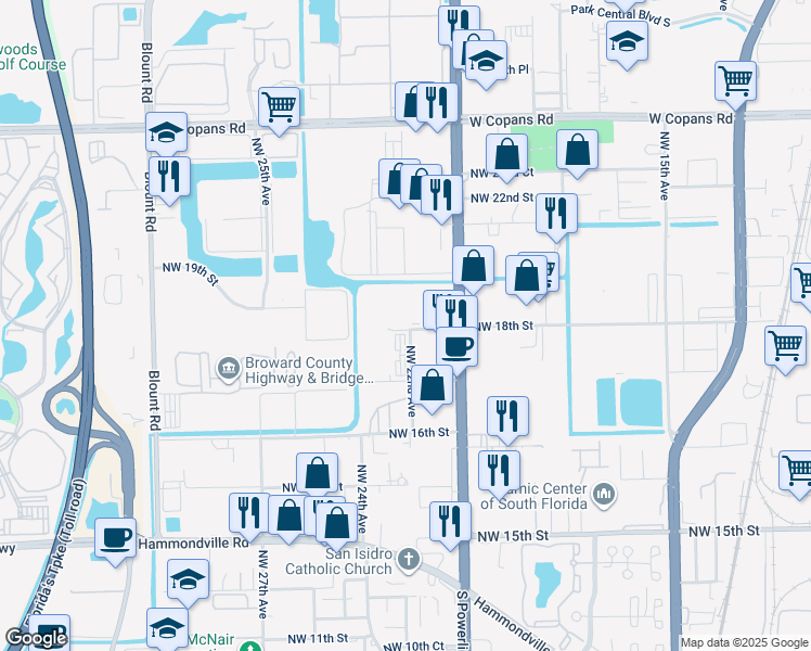 map of restaurants, bars, coffee shops, grocery stores, and more near 2251 Northwest 18th Street in Pompano Beach