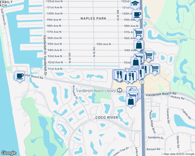 map of restaurants, bars, coffee shops, grocery stores, and more near 727 Reef Point Cir in Naples