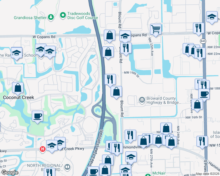 map of restaurants, bars, coffee shops, grocery stores, and more near 1791 Blount Road in Pompano Beach