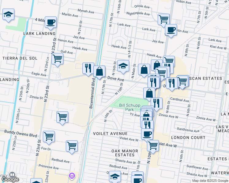 map of restaurants, bars, coffee shops, grocery stores, and more near 1505 Cardinal Avenue in McAllen