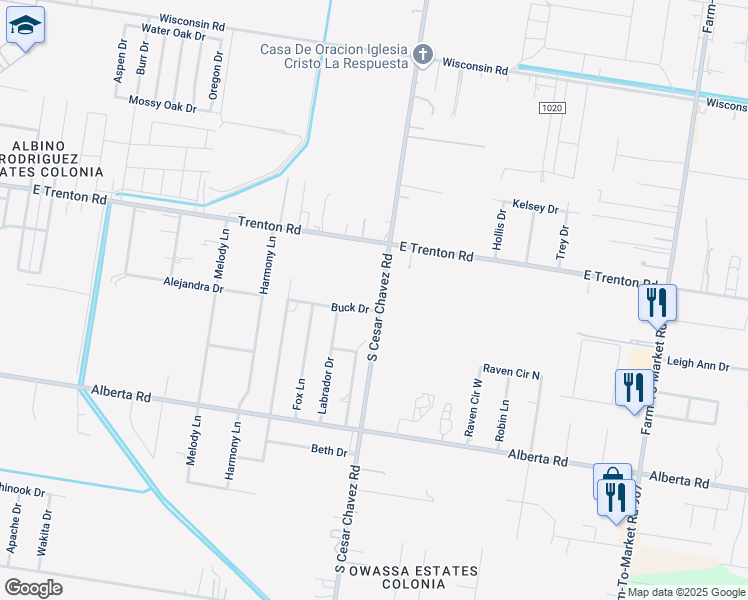 map of restaurants, bars, coffee shops, grocery stores, and more near 4217 Buck Drive in Edinburg