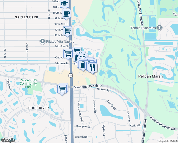 map of restaurants, bars, coffee shops, grocery stores, and more near 8130 Strada Place in Naples