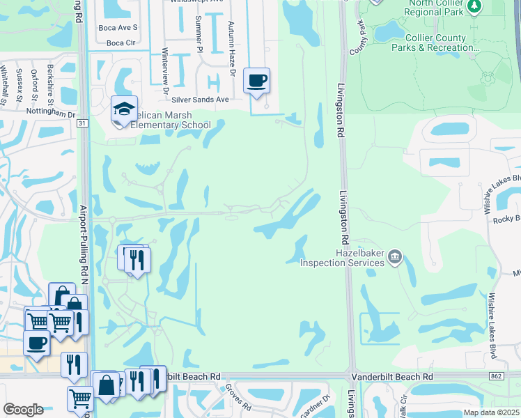 map of restaurants, bars, coffee shops, grocery stores, and more near 2752 Tiburon Boulevard East in Naples
